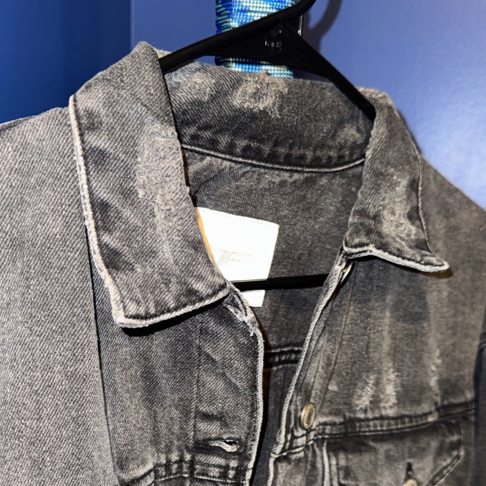 ZARA- Distressed Washed Black Denim Jacket Size S - Picture 5 of 14